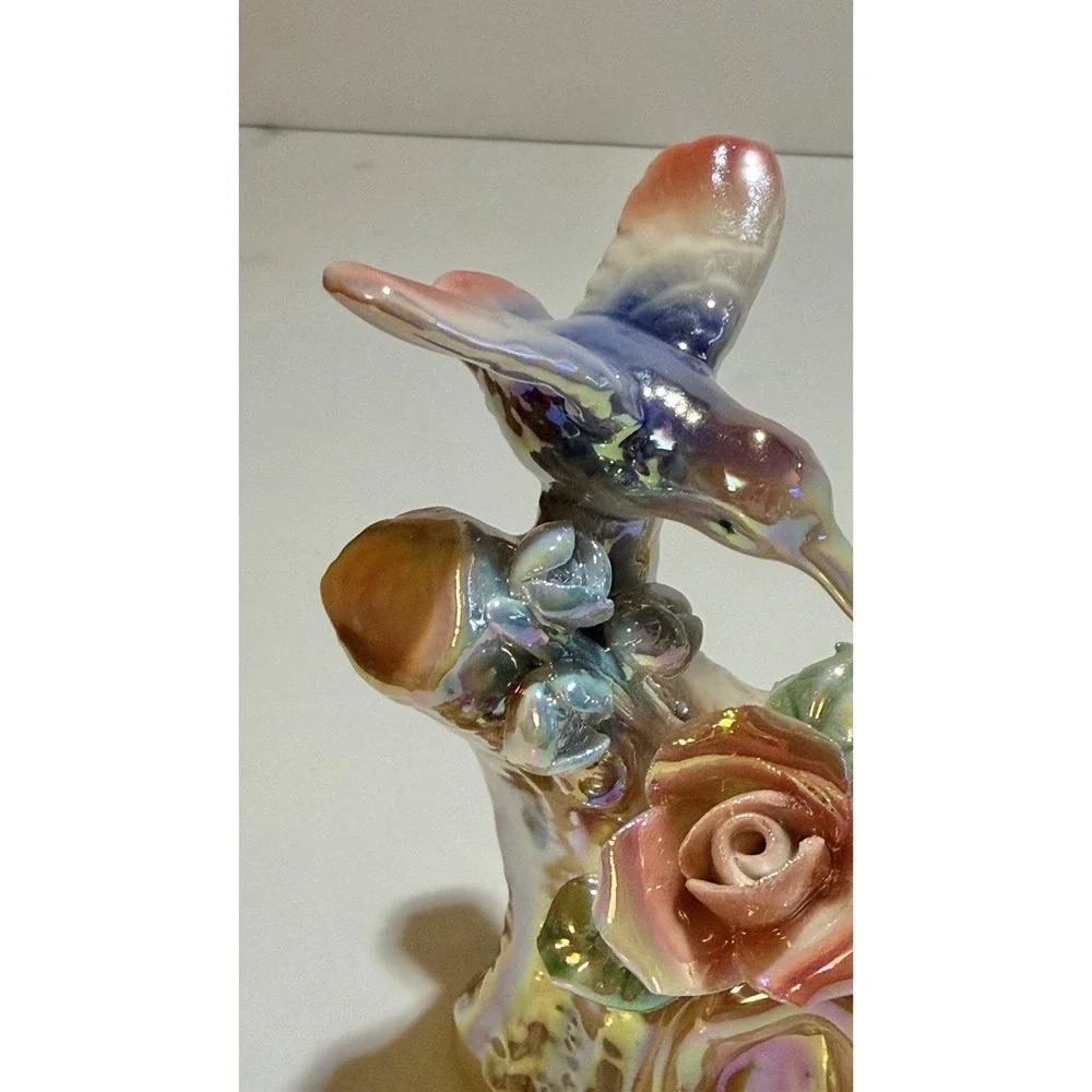 Vintage Iridescent Luster Hummingbird Candleholder